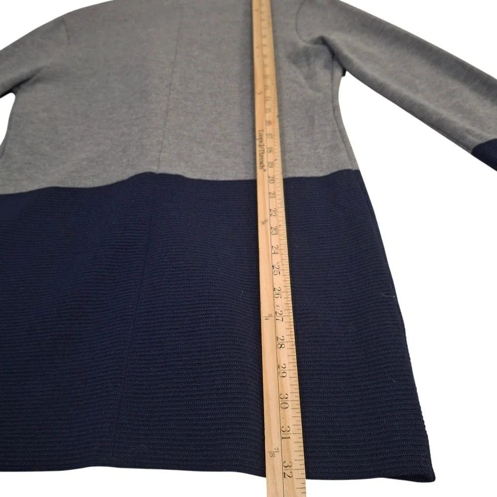 Dana Buchman Merino Wool Cardigan Sweater Grey Navy Colorblock Longline Womens M